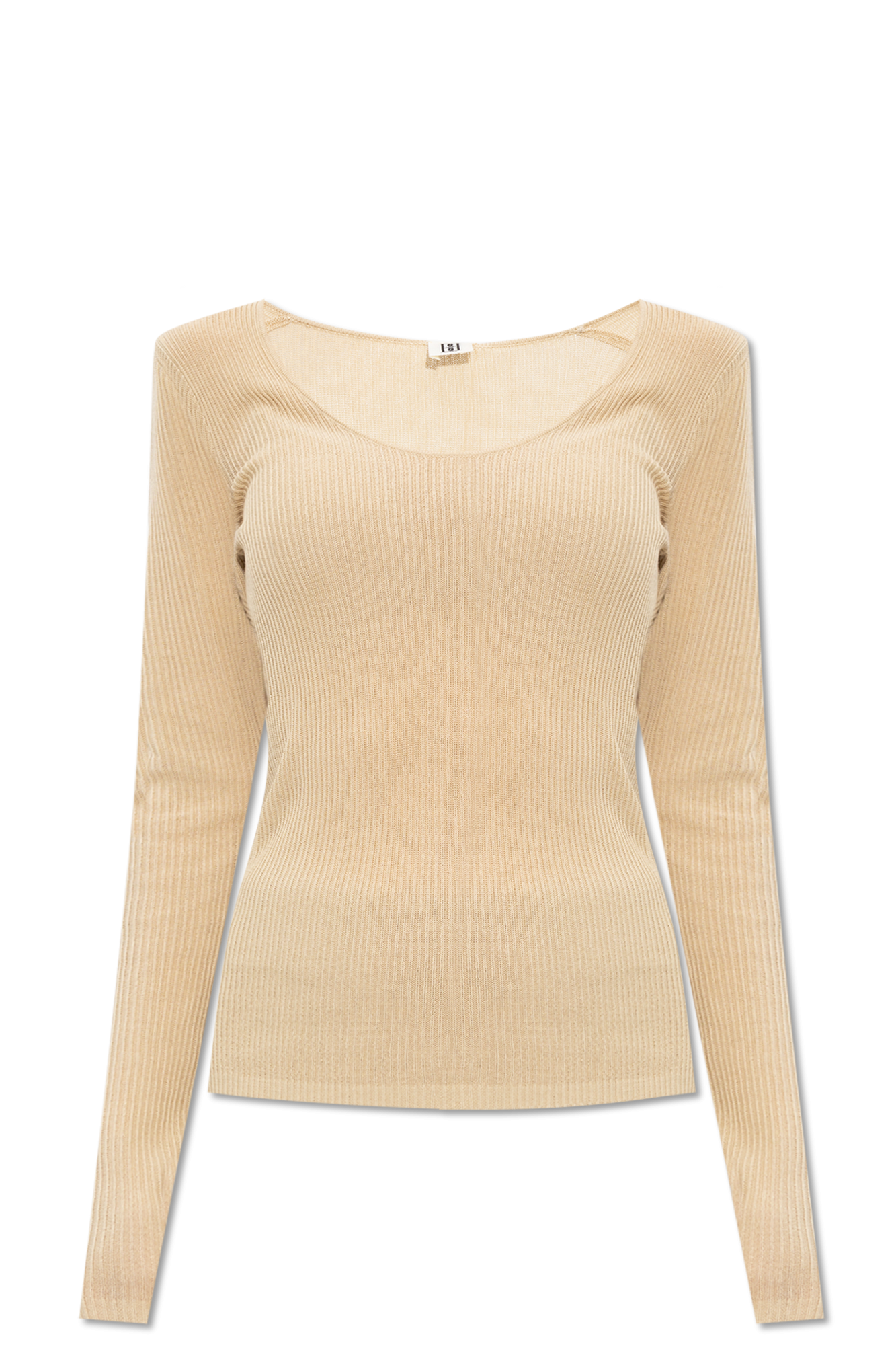glittered-stars long-sleeved T-shirt - Beige 'Rinah' ribbed